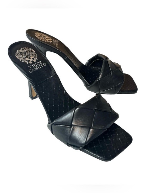 Vince Camuto Shoes - Vince Camuto Women's Brelanie Black Leather Woven Strap Heels Sandal Size 9